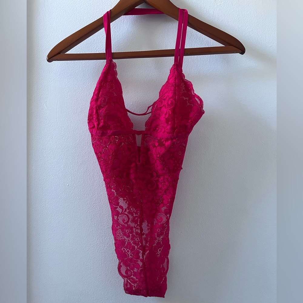 We are HAH Siren Red Lace Thong Bodysuit